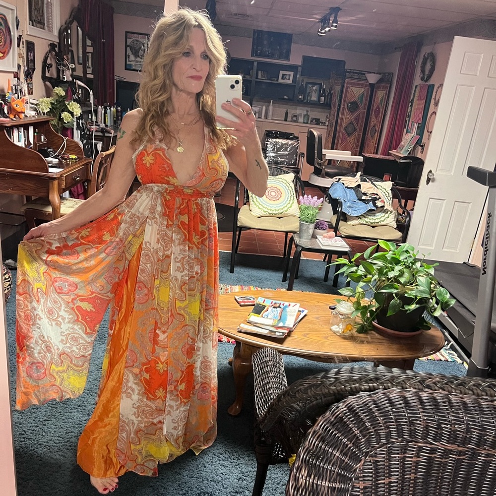 Sunset Paisley Halter Maxi Dress - Vibrant Orange & Yellow